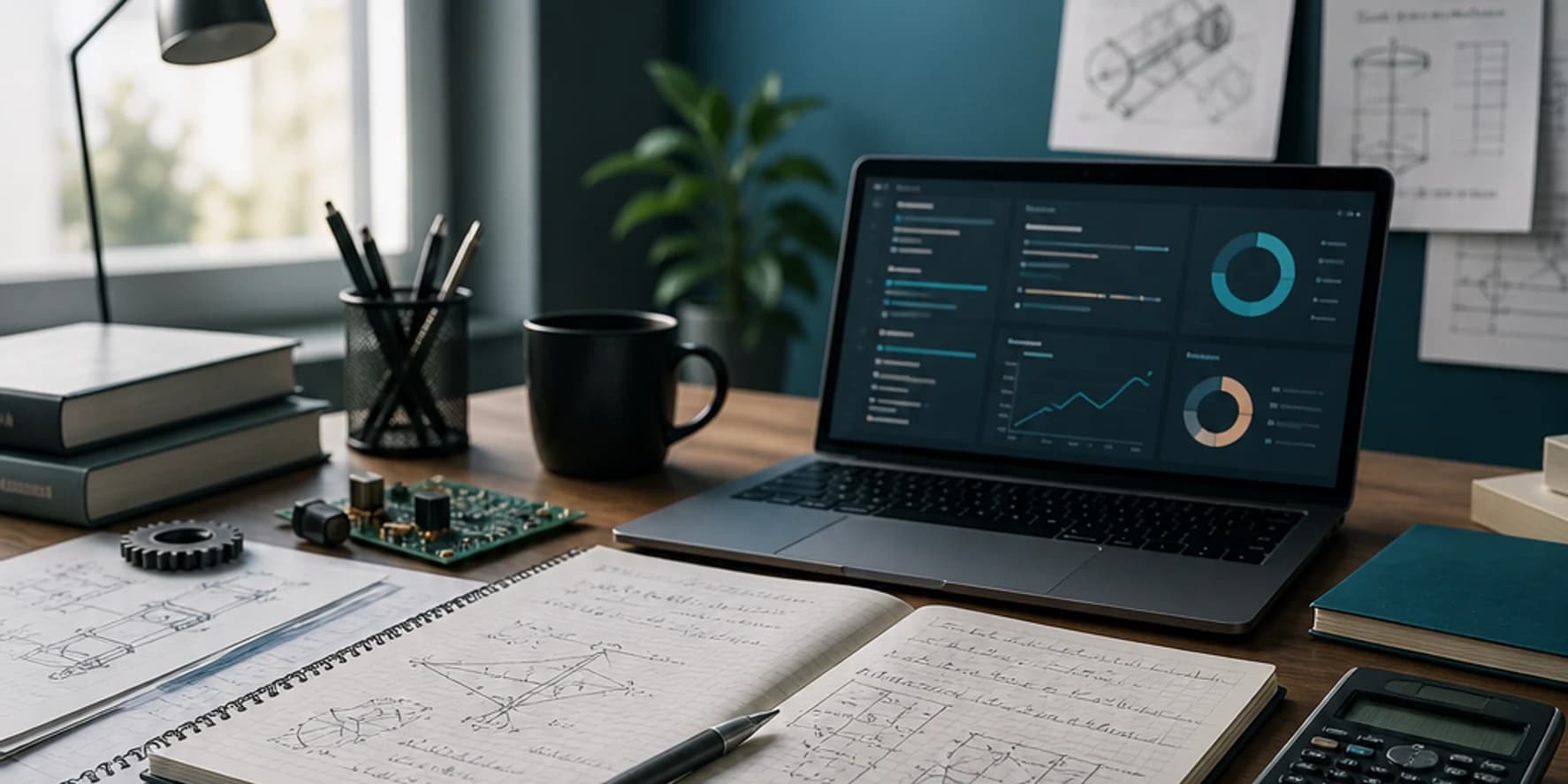 Caiete cu formule de matematică și fizică, scheme tehnice și calculator pentru admitere la Politehnică