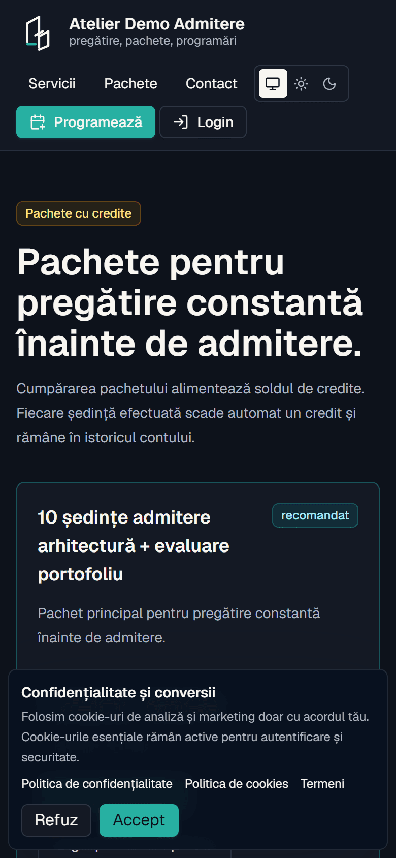 Portal mobil pentru elevi și părinți cu pachete și credite