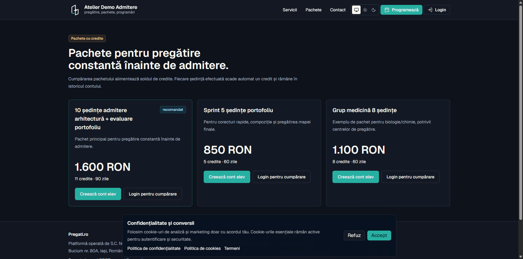 Pachete de meditații și credite disponibile pe site-ul public al studioului